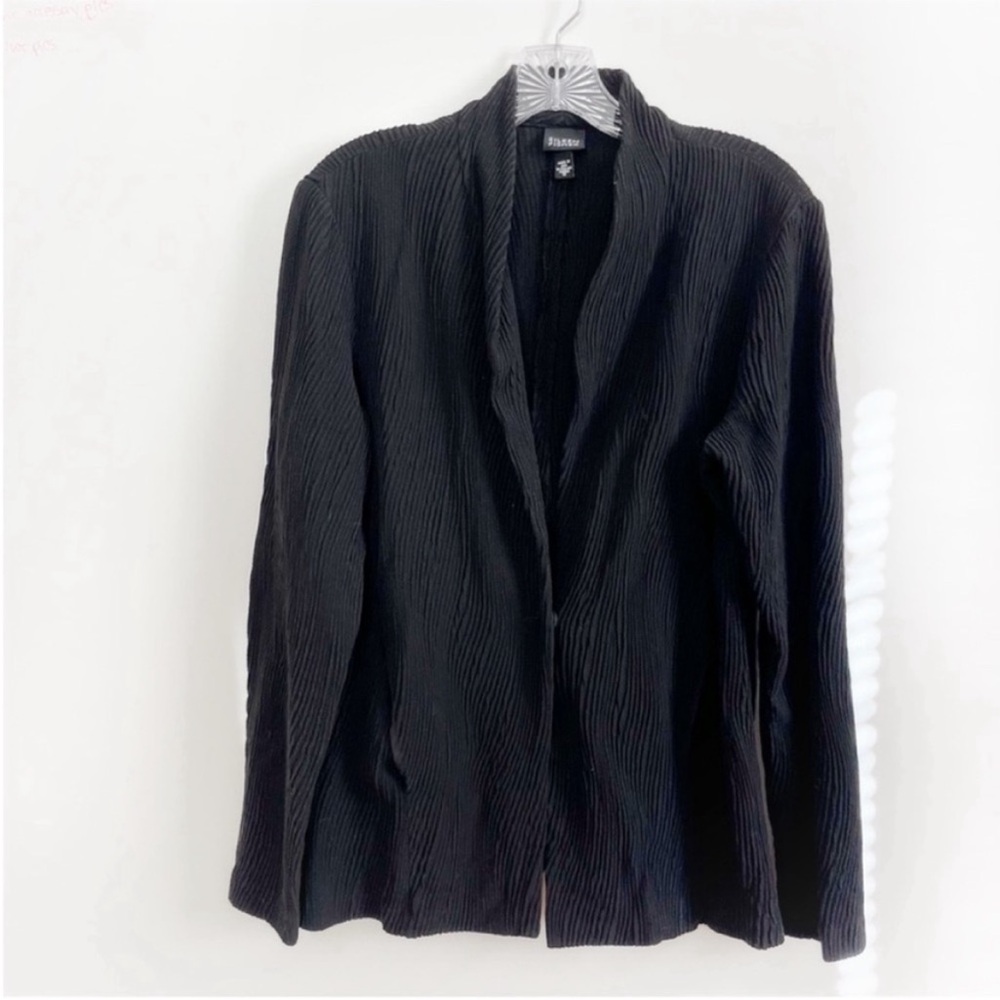 Eileen Fisher Wavy Luck jacket black crinkle textured shawl collar button